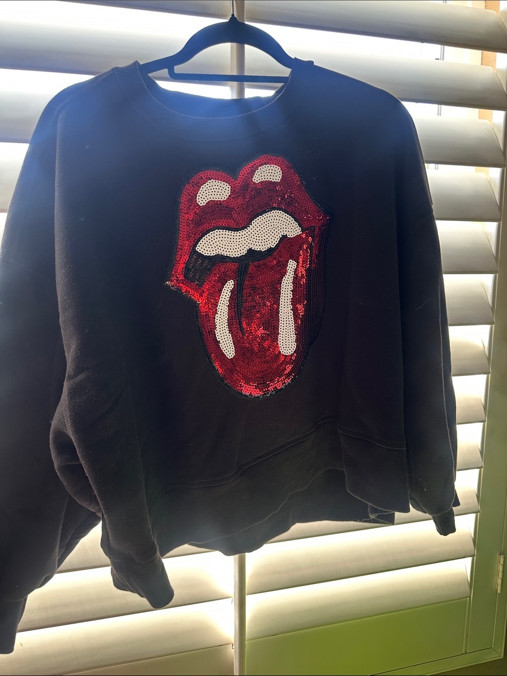 Judith March Black Sweatshirt with Red Sequin Heart Patch